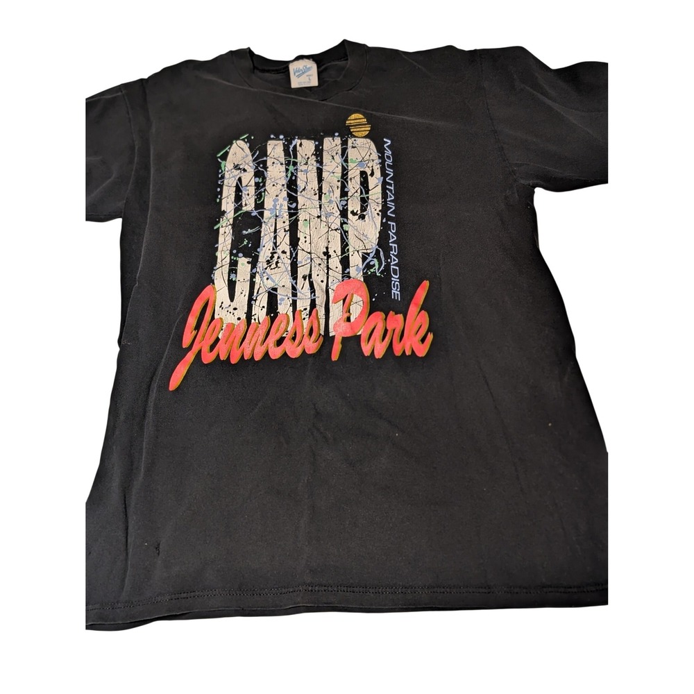Vintage Velva‎ Sheen Camp Jenness Park Mountain Paradise Graphic T-Shirt Black L